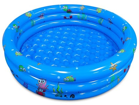 Aischens Piscina Inflable para Niños y Bebés 130cm Jardín Playa Azul | Diámetro Piscina Infantil con Estampado de Animales Marinos, Fondo Inflable Suave, Piscina Exterior