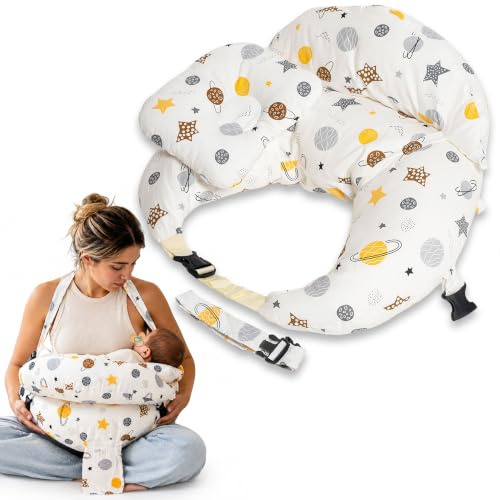 CUIDITO - Cojín de Lactancia Ergonómico con Cinturón Ajustable para Cintura y Cuello | Soporte Anticaída para Bebé | Funda Desenfundable y Lavable | Almohada de Lactancia para Dar el Pecho y Biberón