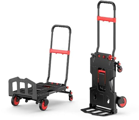 IlGruppone Carrello Pieghevole 2 in 1 Portata 150 kg, Carrello Portapacchi Trasformabile Verticale e a Pianale, Manico Regolabile, Ruote in Gomma
