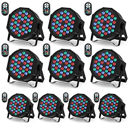 U`King 10er Pack LED Par Strahler 36 LED Bühnenlicht Partylicht RGB mit Fernbedienung, Discolicht Scheinwerfer Beleuchtung Moving Head für Stage DJ Party Show Bar Halloween Weihnachten