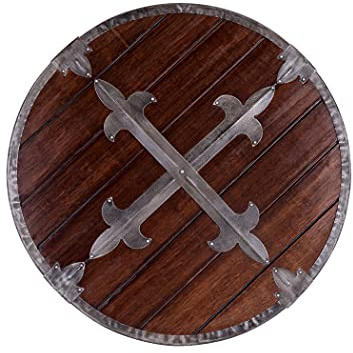 Battle-Merchant Rundschild aus Holz mit Stahlbeschlägen | Wikinger-Schild, für Mittelalter Reenactment, LARP & Historische Ausstellungen