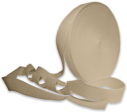 Heavy Duty 25mm Webbing Belt Strap - Cotton Blend Upholstery Webbing for Bag, Rucksack, Backpack & Luggage Straps - 10 Meters (Lt Brown/Natural Jute)