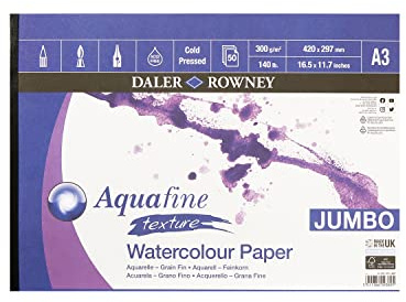 Daler Rowney D431231309 Bloc Encolado ideal para Acuarela Aquafine, Formato 29,7 x 42 cm, con 50 Hojas de Papel de 300 g/m2 de Grano Grueso, A3