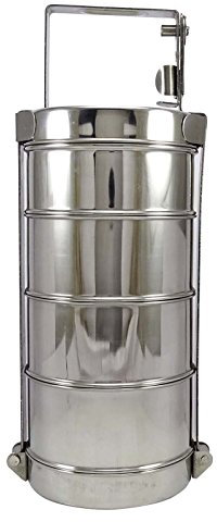 IBA Indianbeautifulart 4 Tier Stainless Steel Lunch Box Indian Tiffin Round Food Container Carrier Set