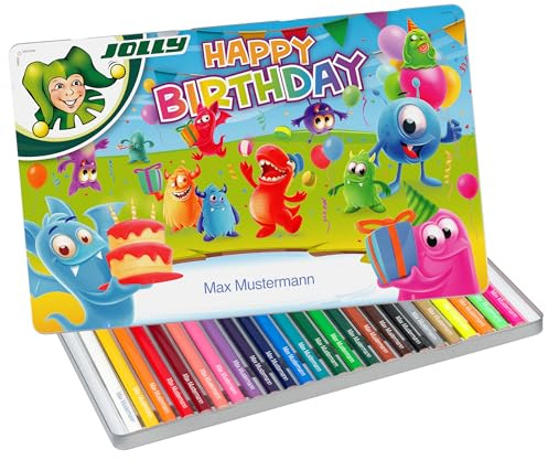 JOLLY Buntstifte bedruckt - Supersticks DELTA Happy Birthday 24er im Metalletui, mit eigenem Namen personalisiert