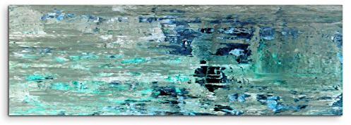 Paul Sinus Art Leinwandbild 150x50cm Bild – Abstrakte Strukturen in Olive Türkis und Dunkelblau