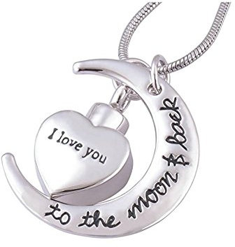Beydodo Urnen Halskette Edelstahl Mond und Herz mit Gravur I Love You to The Moon and Back Asche Anhänger Kette Silber Partnerkette