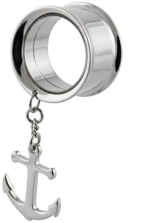 Monster Piercing 316L Chirurgenstahl Double Flared Tunnel | mit Anker Anhänger | Ohr Plug Tunnel Piercing Fleischtunnel | Durchmesser: 6MM bis 16MM | Silber