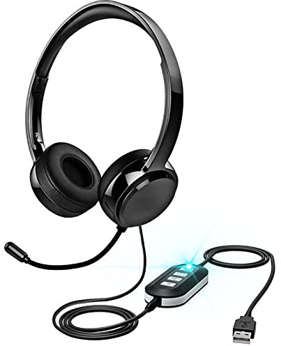 XAPROO USB Headset mit mikrofon, USB/3,5-mm PC Kopfhörer mit Lautstärkeregler, Stummschalttaste, Computer On-Ear-Headset mit Mikrofon, Kopfhörer mit langem Mikrofonkabel für Laptop, PC