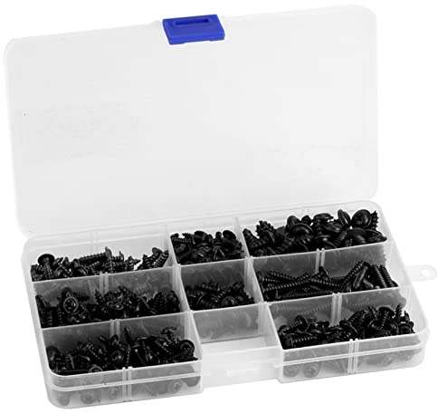 Garosa 340Pcs Flange Self Tapping Screws Assorted Set Black Cross Head Bolt with Case for Wood Metal Projects