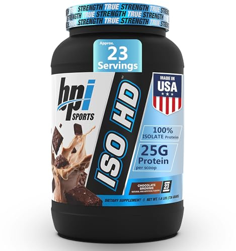 BPI Sports ISO HD Isolate Protein Powder – 100% Whey Isolate, Protein Powder for Muscle Gain - Chocolate Brownie - 1.6 Lb - 23 Servings