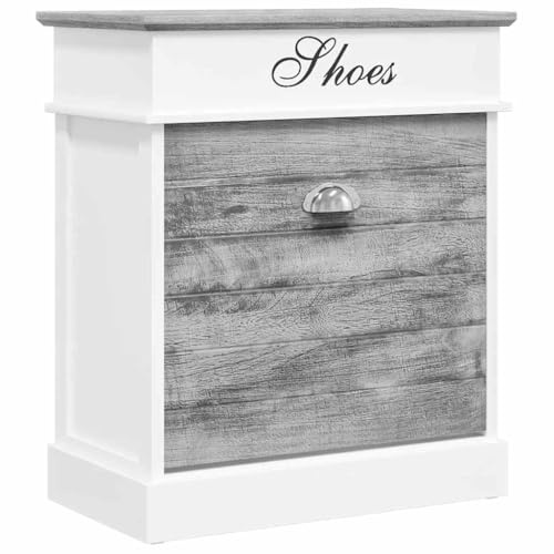 vidaXL Paulownia Holz Schuhschrank 1 Kipper Schuhkipper Schuhregal Regal Schuhablage Schuhaufbewahrung Schuhkommode Flur Grau 50x28x58cm