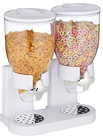 Relaxdays 10026444_49 Relaxdays Dispensador doble de cereales, con cuchara, cereales y caramelos, HBT: 41 x 32,5 x 19 cm, dispensador de cereales, blanco y blanco