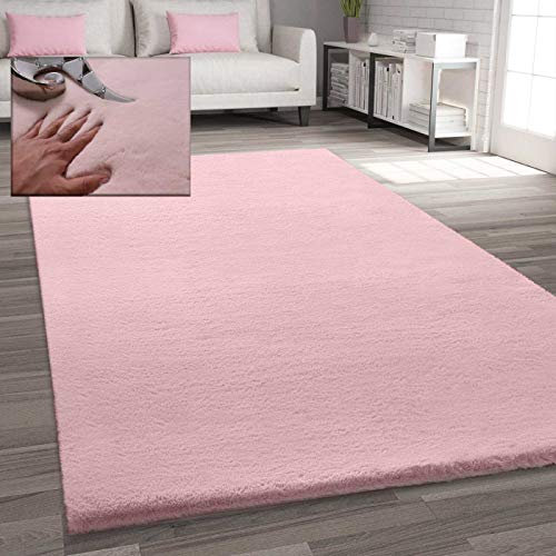VIMODA Fellteppich Kunstfell Teppich Imitat in Rose Dicht Flauschig Seidiger Glanz, Maße:200x290 cm