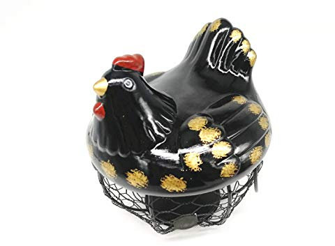 Egg Holder Chicken Shape Ceramics Metal Egg Basket Decorative Kitchen Storage Baskets Holder Rack 19× 16cm (black)