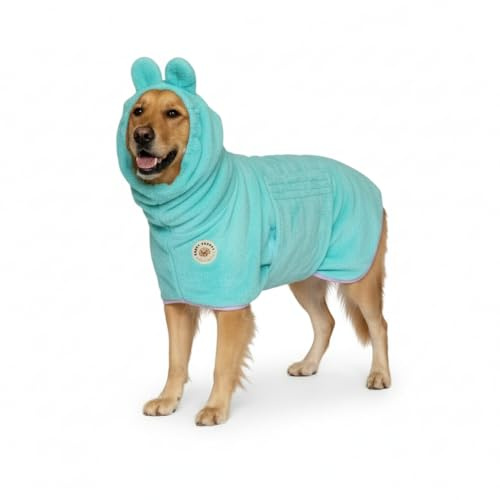 DERPYCHAPPY Premium Dog Towel Robe & Dog Bathrobe for Drying Dogs Made in Korea | Super Absorbent Quick & Adjustable Microfiber Bath Towel for Cats & Puppy Robes After Bath | Soft Warm Coat (Mint,S)