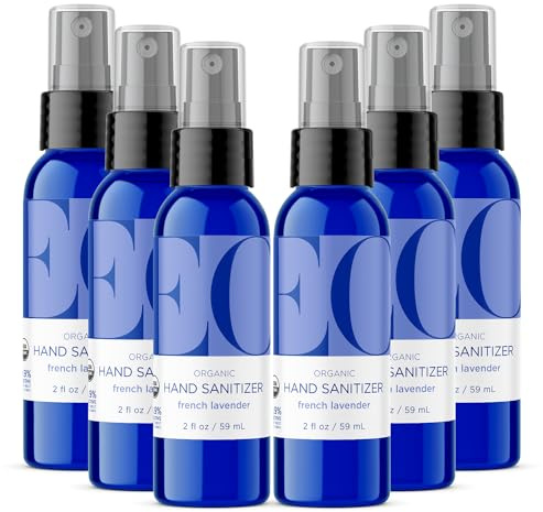 EO Hand Sanitizer Spray, 2 Ounce (Pack of 6), French Lavender, Sugarcane Derived Alcohol, TSA friendly