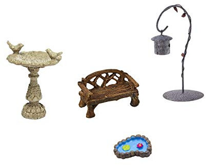 Super Idee Dekoratives Mini Gartenset mit der Vogeltränke Hängendes Vogelhaus Stuhl Gartenteich Perfekt für einen Miniatur Garten Minigarten Blumentopf Deko Hochzeit Weihnachtswichtel Geburtstag