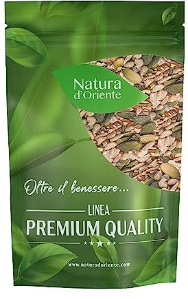 NATURA D'ORIENTE - Misto Frutta Secca Proteico 1 Kg – Mix di semi di lino, semi di zucca, sesamo e semi di girasole– Ricco di Proteine, Fibre e Grassi Sani – Snack Naturale per Energia e Benessere.
