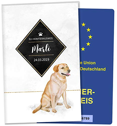 OLGS EU-Heimtierausweis Hülle Golden Touch Labrador Design, Tierausweis Schutzhülle personalisierbar mit Namen