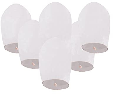 6 Pack Multicolour Sky Lanterns Handmade Chinese Paper Lanterns for Birthday, Wedding, Christmas, New Year Parties Festivals, Biodegradable fire Resistance (White)