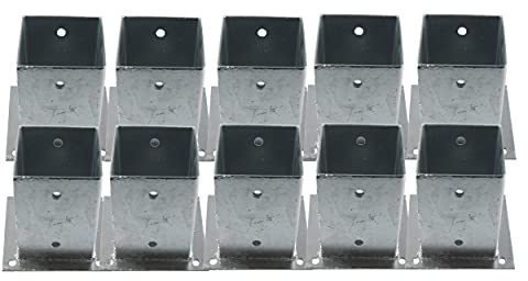 10 Stück EXCOLO Pfostenträger 150mm hoch verzinkt als Bodenhülse für Beton oder festen Untergrund Zaunträger Aufschraubhülse Hülse Bodenplatte Anker (quadratisch 100x100 mm)