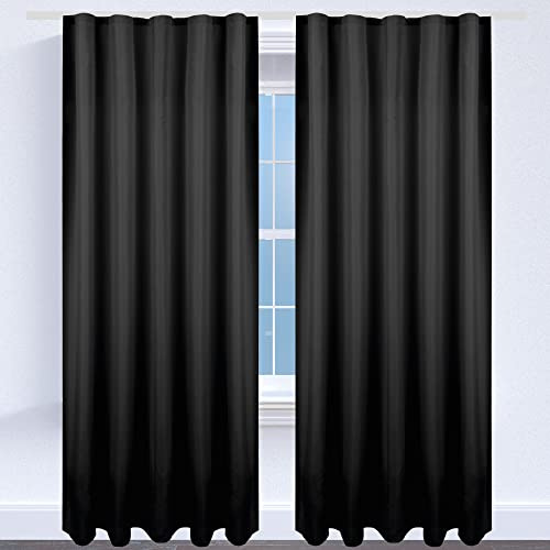 Bestgoodies Cortina con cinta universal de 140 x 145 cm en negro, cortina opaca con cinta fruncidora en muchas variaciones