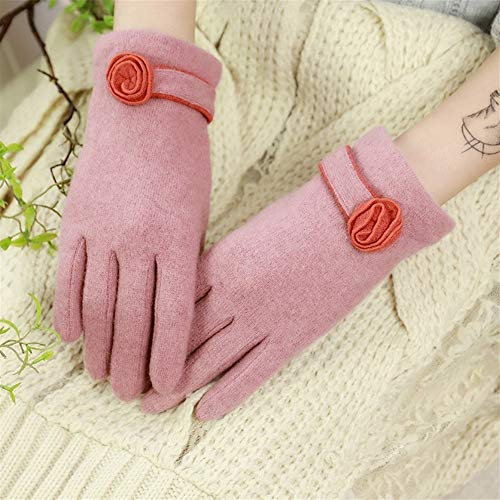 Lederhandschuhe für Damen Winter Damen Handschuhe Gestrickte Punkte Fahrschutzhandschuhe (Color : Pink, Size : One Size)