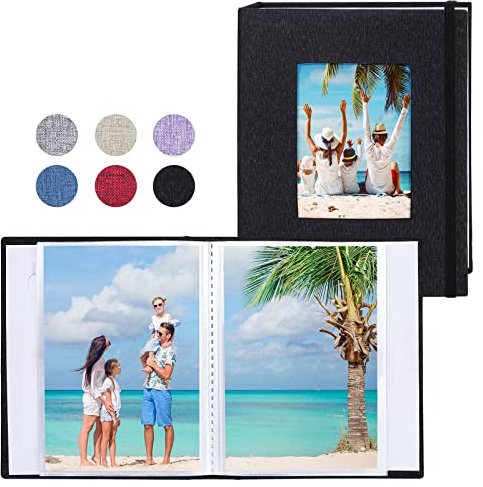 Vienrose Fotoalben Klein 10x15 Fotos 2 Pack Leinen Cover mit Frontfenster, Einsteckalbum 26 Seiten mit 52 Fotos, Aufbewahrung von Kunstwerken oder Postkarten