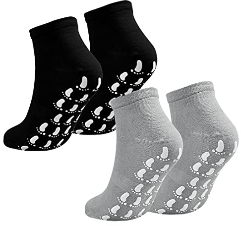 SIOPPKIK 2 Paires Femme Homme Chaussettes Antidérapantes de Sport pour Yoga Pilates Danse Fitness Gymnastique Coton Respirant,Chausette Chausson Adulte（Gris,Noir）