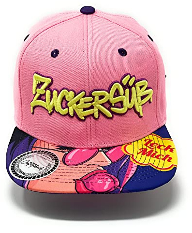 Outfitfabrik Snapback Cap Zuckersüß in rosa/lila mit Lollipop-Schirm und 3D-Stick (Provokation, Statement) für Herren und Damen, One Size, verstellbar
