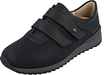 Finn Comfort Ivrea Chaussures à enfiler pour femme - Fermeture Velcro - Combinaison de cuir - Loisirs élégants - Uni - Confortables - Large fermeture Velcro, Noir , 41 EU