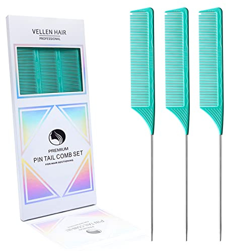 Vellen Hair Professionelle 22,9 cm Nadelstielkämme für Haarstylisten, Hitzebeständiges und Antistatisches PEI Material, Edelstahl Nadelstielkamm – 3 Stück