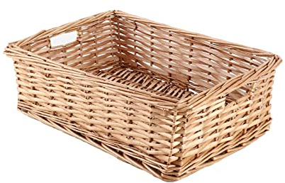 YAHUAN Rectangular Wicker Storage Basket Woven Rattan Basket with Handle, Baskets for Organizing Bathroom,Bedroom,Living room,Pantry (Wicker)