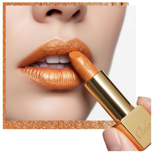 OULAC Pintalabios Naranja Brillo Metálico, Brillo 3D de Larga Duración, Barras de Labios de Alta Pigmentación y Cobertura Total, Fórmula Cremosa e Hidratante, Vegan, 4.3 g, (19) Persimmons