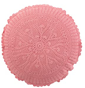 J-Line Kissen Rund Mia Spitzen - Baumwolle - Rosa