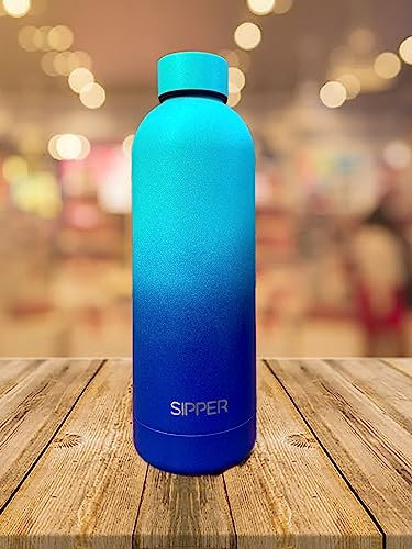 SIPPER – Botella de Agua de 500ML, Acero Inoxidable, Botellas Térmicas que mantienen la bebida 12H Caliente/24 Frío, Sin BPA a Prueba de Fugas, Para Gimnasio, Oficina, Viaje (Azul degradado)