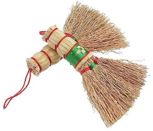 Artibetter 2 Kleine Besen-Ornamente Roter Knoten Quaste Hexenbesen Mini-Halloween-Dekoration Kinderbesen Miniatur-Dekoration Besen-Requisite Handgewebter Besen Dekorativer Besen