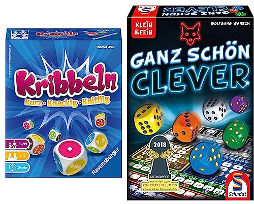 Ravensburger 26704 - Kribbeln, kniffliges Würfelspiel für 2-5 Spieler & Schmidt Spiele 49340 Ganz Schön Clever, Würfelspiel aus der Serie Klein & Fein, Bunt