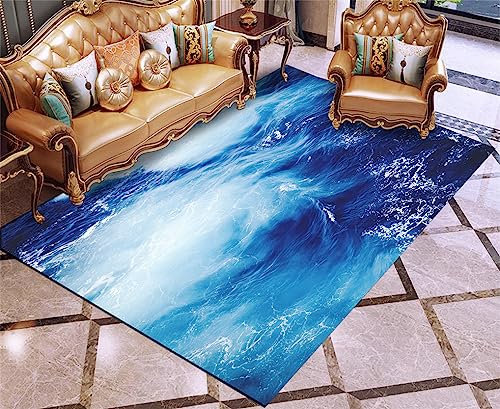 HNHDDZ Modern Wohnzimmer Quadratisch Teppich Blau Meer Ozean-Wellen Schlafzimmer Zimmer Küche Speisesaal WC rutschfest Waschbar (Stil 3, 80x120 cm)