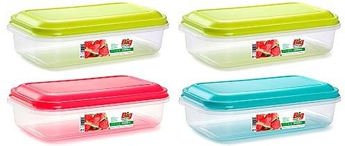 ACAN Tradineur - Pack de 4 Fiambreras rectangular con tapa - Fabricado en plástico - Capacidad de 2 Litros - Apta para microondas y lavavajillas - 8 x 30 x 16 cm - Tapa Color Aleatorio