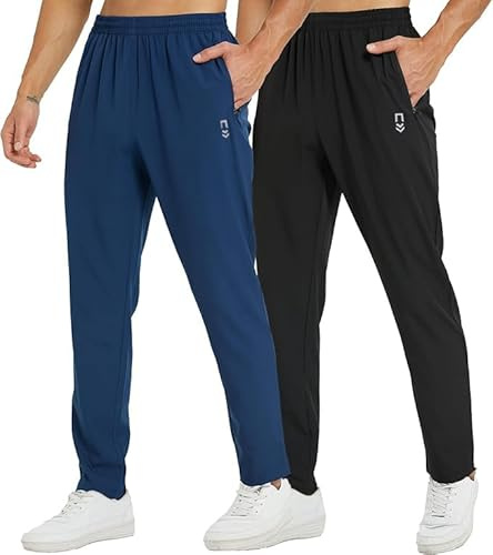 frueo 2 Pack Tracksuit Bottoms Men Lightweigt Jogging Trousers with Zipper Pockets Work Joogers Fit Sport Casual Sweatpants for Running Gym Training(0601) Black Navy-XL