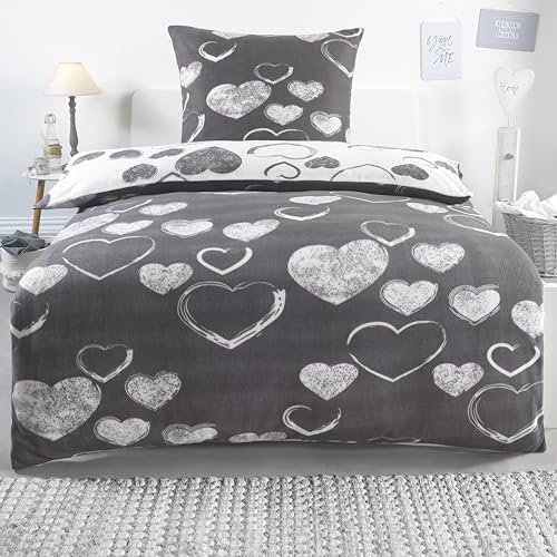 BaSaTex Flausch Fleece Winter Bettwäsche Set 2 teilig | 100% Mikrofaser Plüsch | 135x200 + 80x80 cm | Design 06