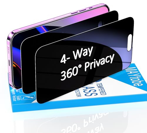 MAYtobe 2 Pezzi 360 Gradi Privacy Pellicola Protettiva per iPhone 15 Pro Max Vetro Temperato, 4 lati Anti Spy, Durezza 9H, Anti-Impronte, Anti Graffio, HD Protezione Schermo