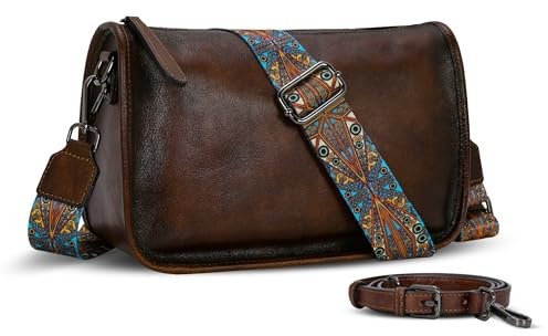 HESHE Umhängetasche für Damen, Leder, Hobo-Geldbörse, trendig, leicht, Boho-Schultertasche mit zwei Riemen, Designer-Umhängetasche, Kaffee, Small