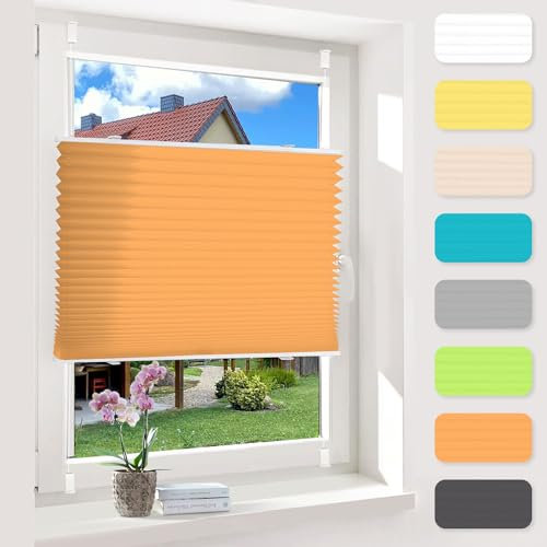 Oubo Plissee Klemmfix ohne Bohren, Orange 70 x 120cm(BxH), lichtdurchlässig & Blickdicht Jalousien Easyfix, Faltrollo für Fenster & Tür