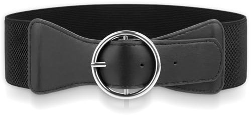 TIESOME 2 Stück Elastischer Taillengürtel für Damen, Damen Breiter Elastischer Taillengürtel mit Gold O-Ring Schnalle für Kleid Damen Mode Dehnbarer Cinch Gürtel