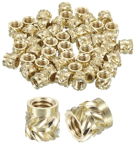 QUARKZMAN Gerändelte Einsteckmuttern, 50 Stück M4 x 6mm L x 6mm Ø 3D-Druck Messingmuttern weibliche Gewindeeinsätze Messing Heat Set Einbettungsmuttern