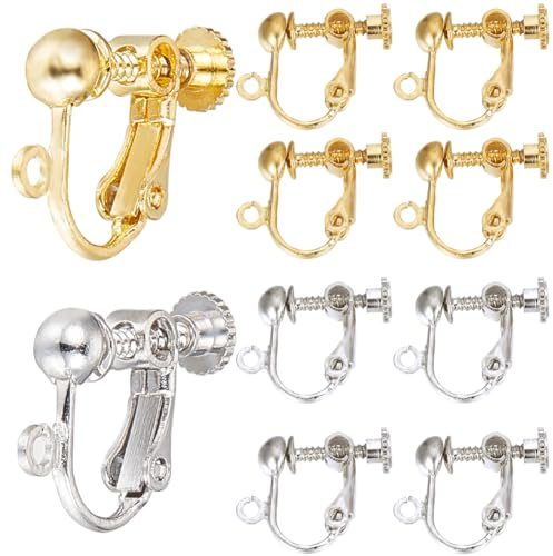 SUNNYCLUE 1 Box 40Pcs 2 Colors Screw Earring Clips Earrings Converter Gold Silver Brass Clip on Earring Backs with Loop Components Findings for Non Pierced Ears Handmade jewellery DIY Crafts Women