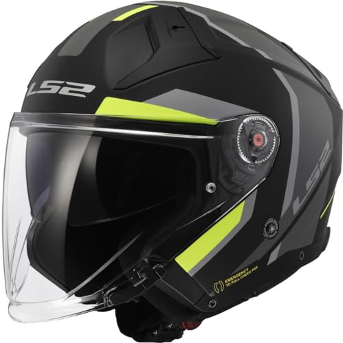 LS2, Casque Moto Jet Infinity II Focus Matt Black H-V Yellow, L